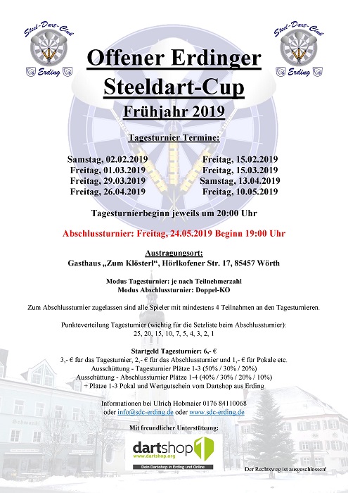 Offener Erdinger Steeldart-Cup Frühjahr 2019