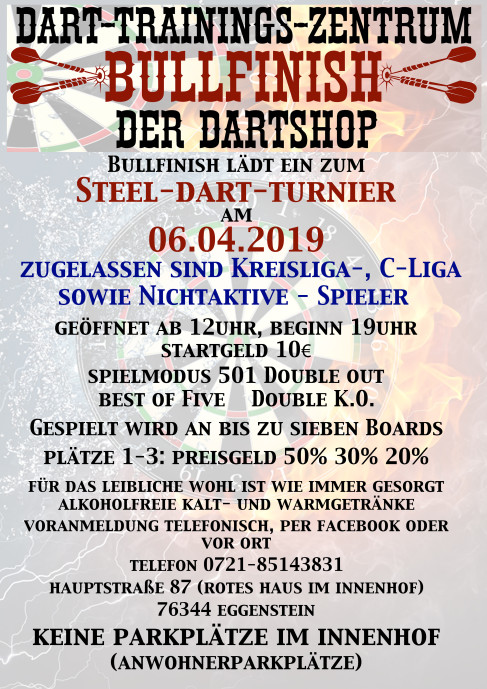 Steel-Dart-Turnier im Bullfinish für Hobby-, Kreisliga-, C-Liga-Spieler